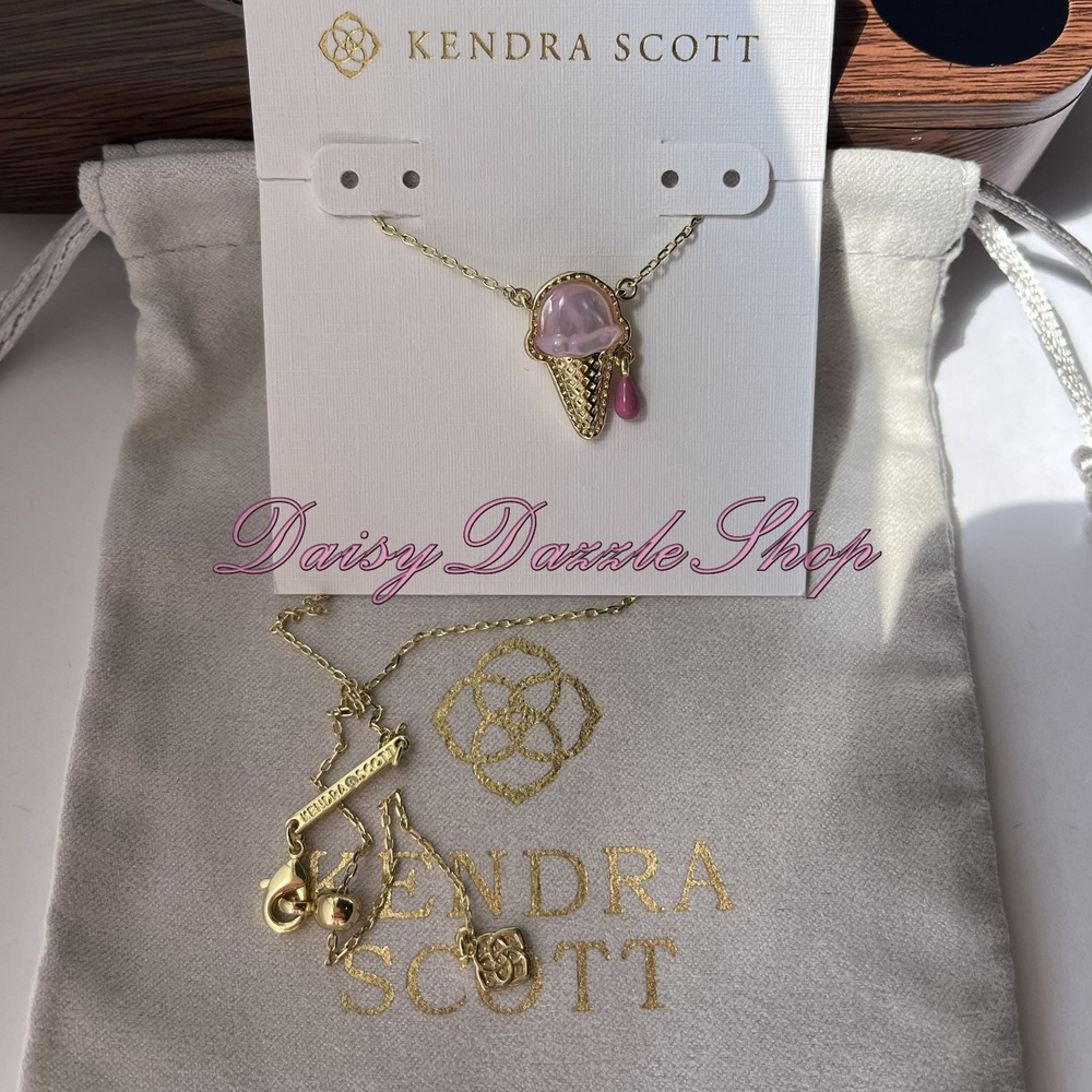 ✨New Kendra Scott Ice Cream Short Pendant Gold plated Necklace Pink🍦 - Picture 4 of 5